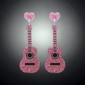 Sparkle‎ with style: Pink guitar glitter acrylic earrings